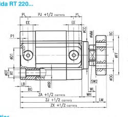 CILINDRO PNEUMATICO TELESCOPICO DI DE 2 A STADI IN ACCIAIO CROMATO STELO FEMMINA RT Ø 63 MM 1000 MM  REF. UNIVER RT2200631000L