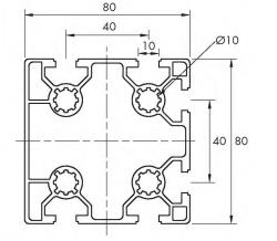 PERFIL DE ALUMINIO 80X80 - 2NS MM LONGITUD 5600 MM MASA 3.7 KG/M PARA SECCION ESTRUCTURAL REF. HEPCOMOTION 0-132-8001 L5600