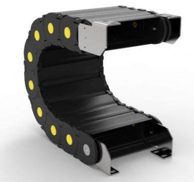 (MT) CADENA PORTACABLES CON MARCOS TRANSVERSALES APERTURA DESDE RADIO INTERIOR Y EXTERIOR SERIE 478PU ANCHO INTERIOR 498 MM EXTERIOR 536 MM RADIO FLEXION 250 MM PASO CADENA 105 MM PESO 9.20 KG/M NYLON REF. BREVETTI 478PU498250