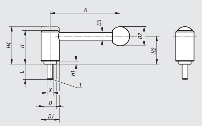 PUNHO GRADUADO EM AÇO INOX 08 25 0°  REF. NORELEM 06381-1082X25
