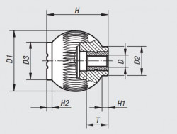 ESFERA ROSCA MACHO D1=25 D=M06X15 RAL7021  REF. NORELEM 06245-01061X15