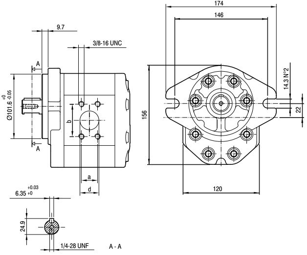 BOMBA CON EJE S1 ESTRIADO TIPO ALP3A-D-50 VELOCIDAD MAXIMA 3300 RPM CAUDAL A 1500 RPM 48 L/MIN MARZOCCHI